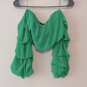 Green Flowy Off the Shoulder Crop Top
